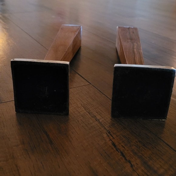 Mid Century Modern Teak with Pewter Candlesticks Set of 2 - Picture 4 of 4